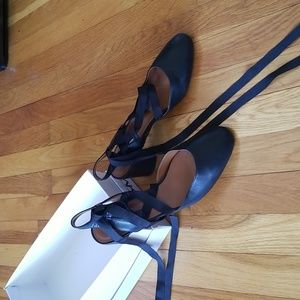 TOPSHOP Jostle Black Ankle Wrap heeled Sandals - Women's Size 10.5